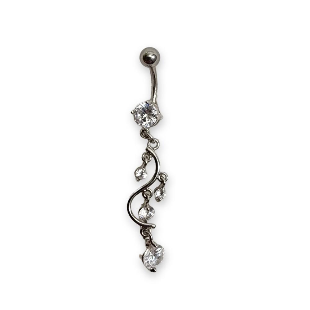Silver Crystal Dangle Belly Ring